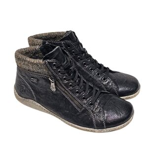 Remonte Tex Liv 73 Leather Sneaker Ankle Bootie Zipper Lace Up Black 40/US 9